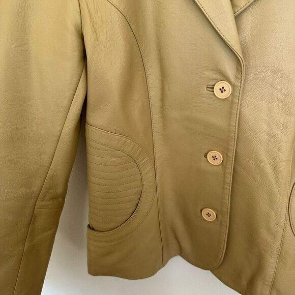 Vakko VS2 Women’s Vintage Cream Tan Lamb Leather 3 button Moto Blazer Coat - Picture 8 of 12